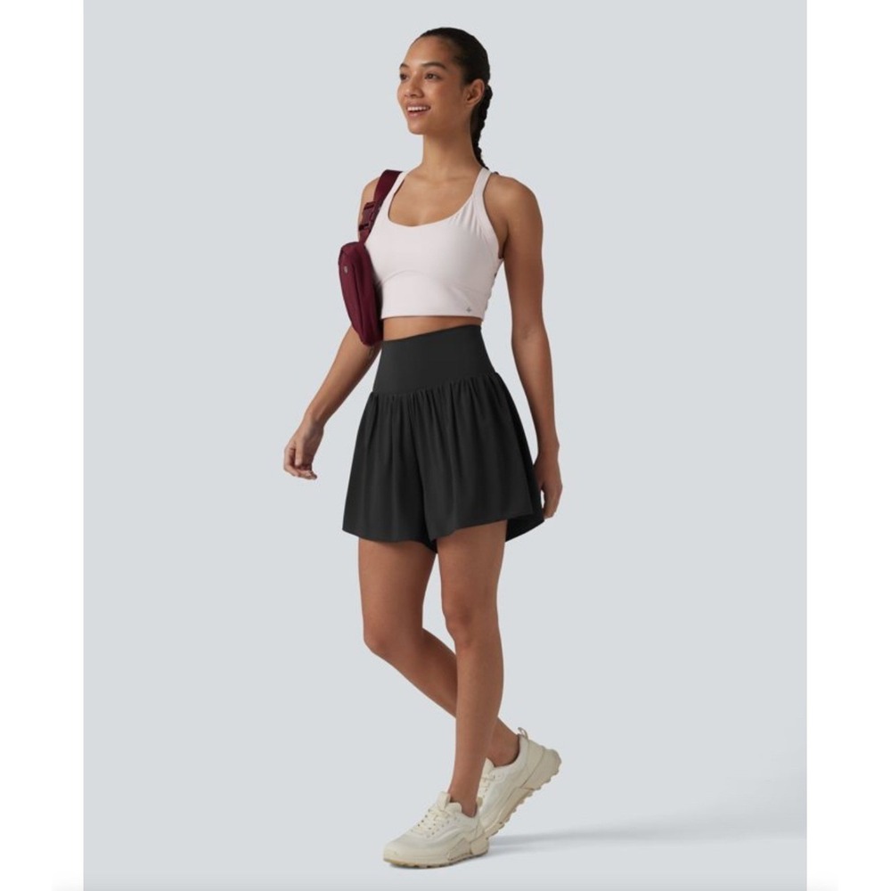 Halara High Waisted 2-in-1 Running Shorts Black Pockets Size L